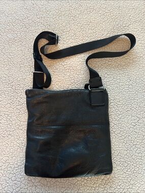 Black Leather Crossbody Bag - Classic Minimalist